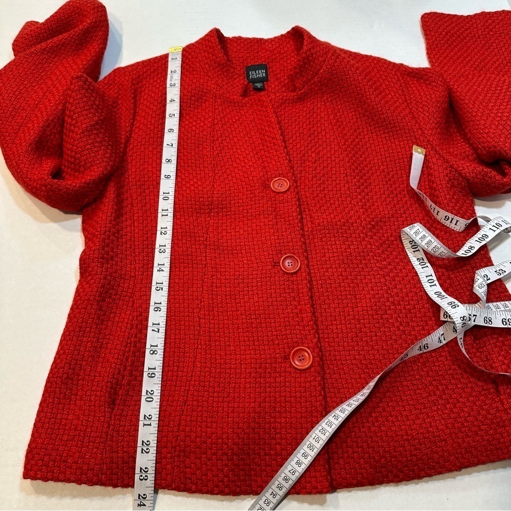 Eileen Fisher Red Jacket Basket Weave Quilted Button Front Size M B33#45 - Picture 11 of 11